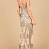Contrast Beaded V-Neck Fitted Gown