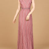 Cap Sleeve, Illusion Neck Beaded Gown