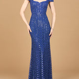 Beaded Gown with Glamourous Cap Sleeves
