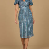 Beaded Midi Dress with Flutter Sleeves