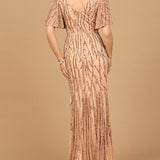 Beaded Gown with Flutter Sleeves