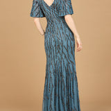 Beaded Gown with Flutter Sleeves