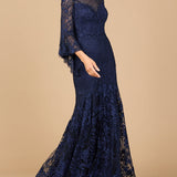 Illusion Neck, Long Bell Sleeve Gown