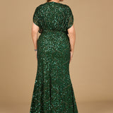 Beaded Gown with Draped Cape Sleeves