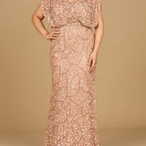 Beaded Gown with Draped Cape Sleeves