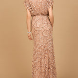 Beaded Gown with Draped Cape Sleeves