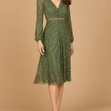 Beaded Midi Dress with Long Sleeves