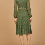 Beaded Midi Dress with Long Sleeves
