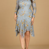 Beaded Midi Dress with Asymmetrical Hem