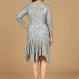 Beaded Midi Dress with Asymmetrical Hem