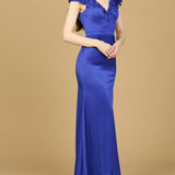 V-Neck, Satin Backed Crepe Gown