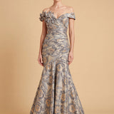 Off Shoulder Brocade Mermaid Gown