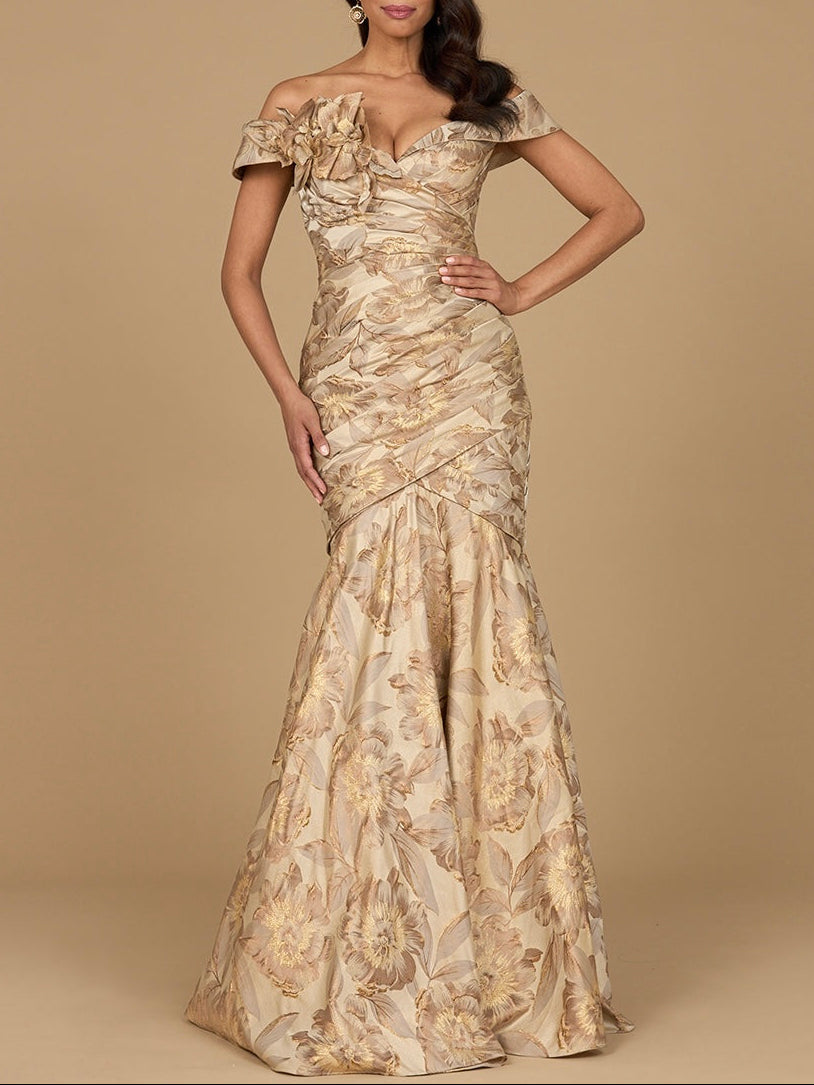 Off Shoulder Brocade Mermaid Gown