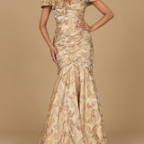 Off Shoulder Brocade Mermaid Gown