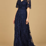 Elegant Cape Sleeve A-line Gown