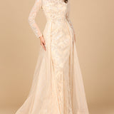 Long Sleeve Gown with Overskirt & High Neck