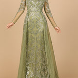 Long Sleeve Gown with Overskirt & High Neck
