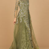 Long Sleeve Gown with Overskirt & High Neck