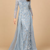 Long Sleeve Gown with Overskirt & High Neck