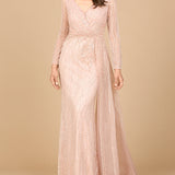 Long Sleeve V-Neck Gown with Drape