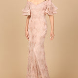 Off Shoulder Mermaid Gown with Tiered Sleeves