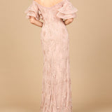 Off Shoulder Mermaid Gown with Tiered Sleeves