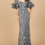 Off Shoulder Mermaid Gown with Tiered Sleeves