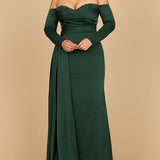 Lara 28936 - Off Shoulder Satin Dress with Beaded Details