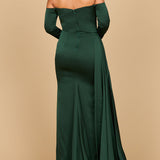 Lara 28936 - Off Shoulder Satin Dress with Beaded Details