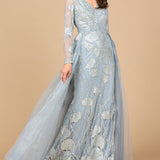 Long Sleeve Lace Gown with Overskirt