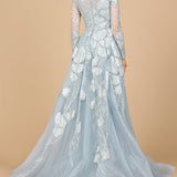 Long Sleeve Lace Gown with Overskirt