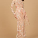 Beaded Long Sleeve Gown with Tulle Applique