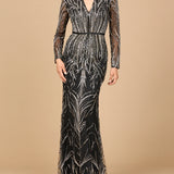 Mandarin V-Neck Gown with Long Sleeves
