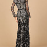 Mandarin V-Neck Gown with Long Sleeves