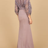 Lara 28950- Draped Skirt Gown with Cape Sleeves