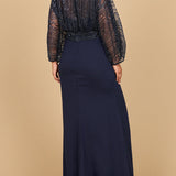 Lara 28950- Draped Skirt Gown with Cape Sleeves