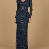 Long Sleeve Linear Focus Beaded Gown