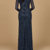 Long Sleeve Linear Focus Beaded Gown