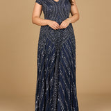 Cap Sleeve Beaded A-Line Gown