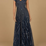 Cap Sleeve Beaded A-Line Gown