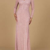 Long Sleeve Linear Beaded Gown