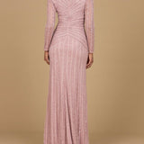 Long Sleeve Linear Beaded Gown