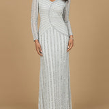 Long Sleeve Linear Beaded Gown