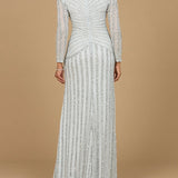 Long Sleeve Linear Beaded Gown