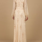 Long Sleeve Beaded Gown with Bishop Sleeves