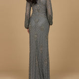 Long Sleeve Beaded Gown with Bishop Sleeves