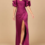 Off Shoulder Satin Dress with Slit