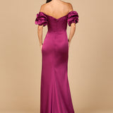 Off Shoulder Satin Dress with Slit