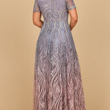 Lara 28961 - Short Sleeve V-Neck Beaded Ballgown