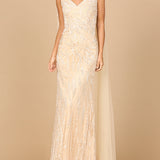 V-Neck Gown with Long Cape Sleeves